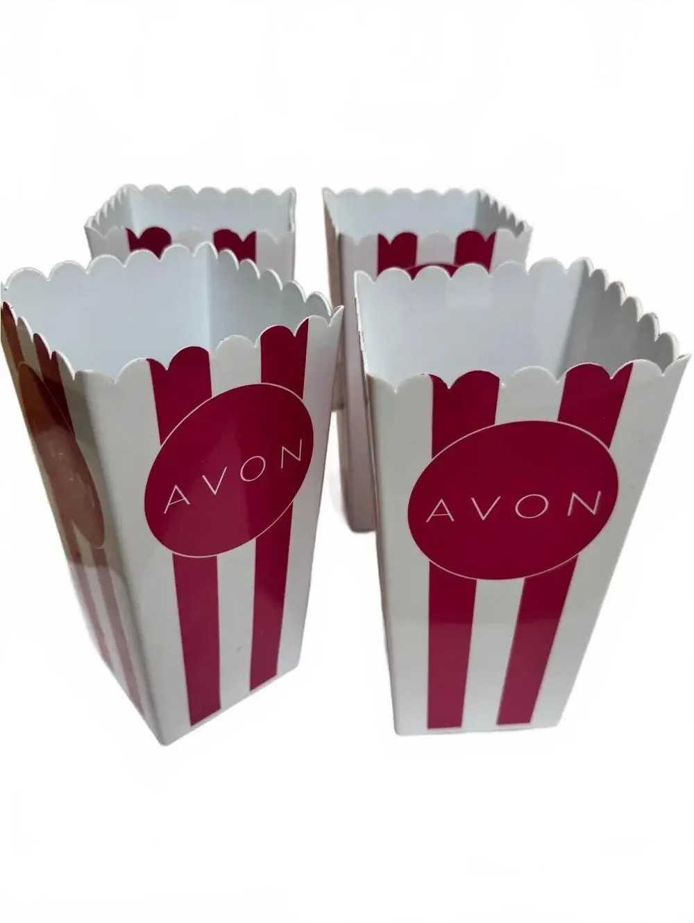 Avon Movie Time Red & White Popcorn Containers Set of 4